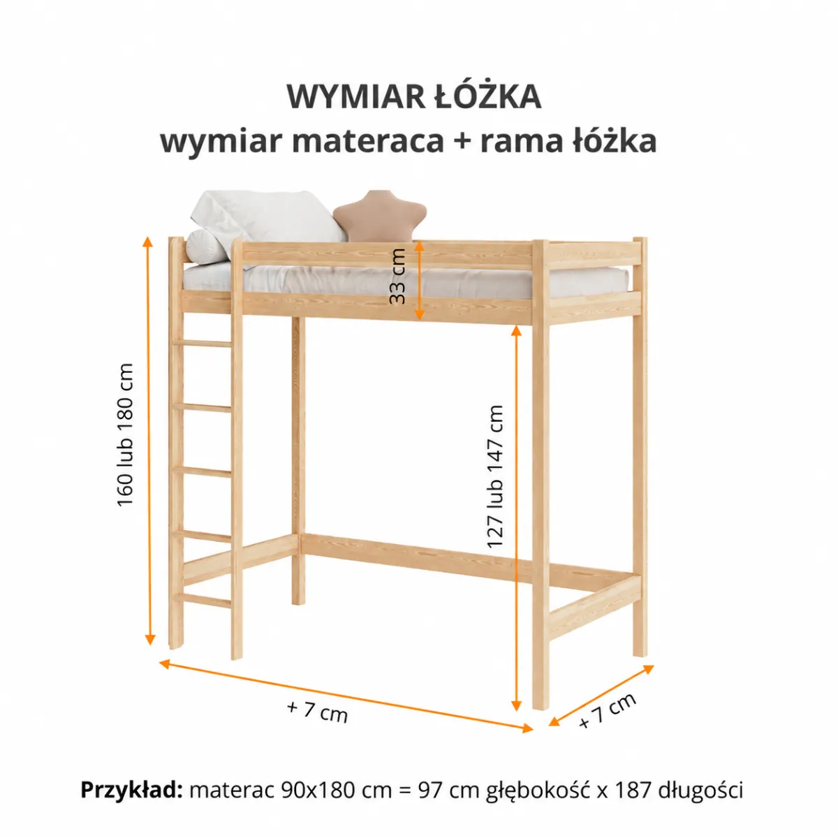 Drabinka i konstrukcja drewnianego łóżka antresola TOWN