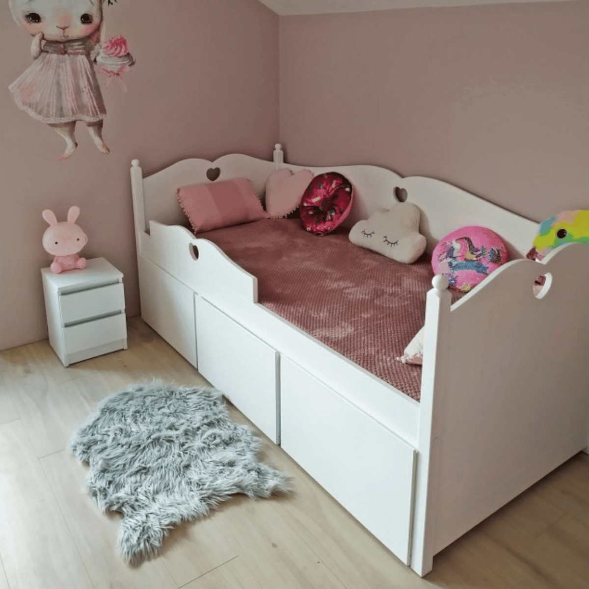 Łóżko dziecięce GLAMOUR 90x200 z szufladami dla dziewczynki