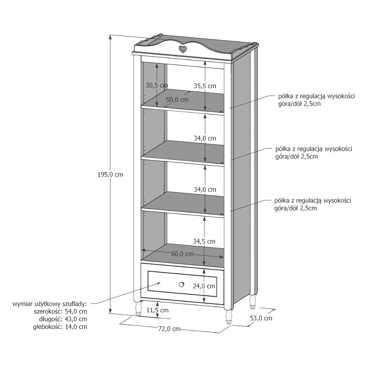 Wymiary regału dziecięcego GLAMOUR