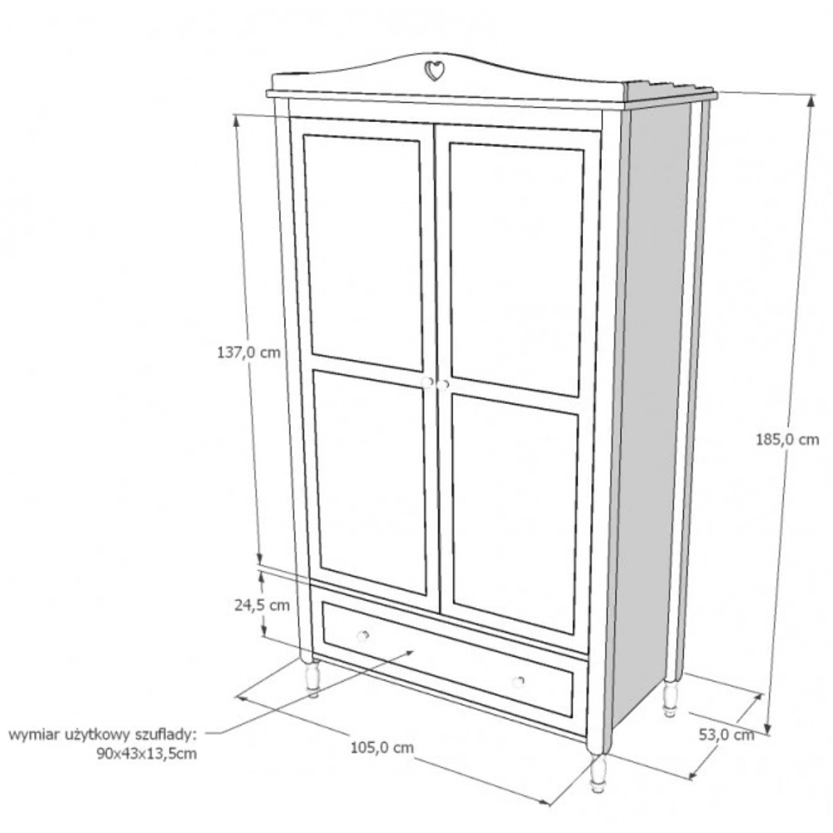 Wymiary szafy dziecięcej GLAMOUR