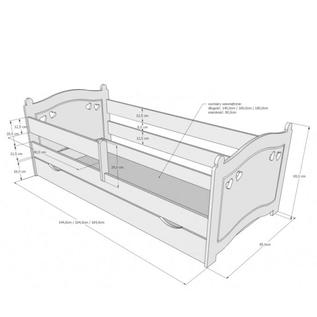 Wymiary łóżka dziecięcego HEART