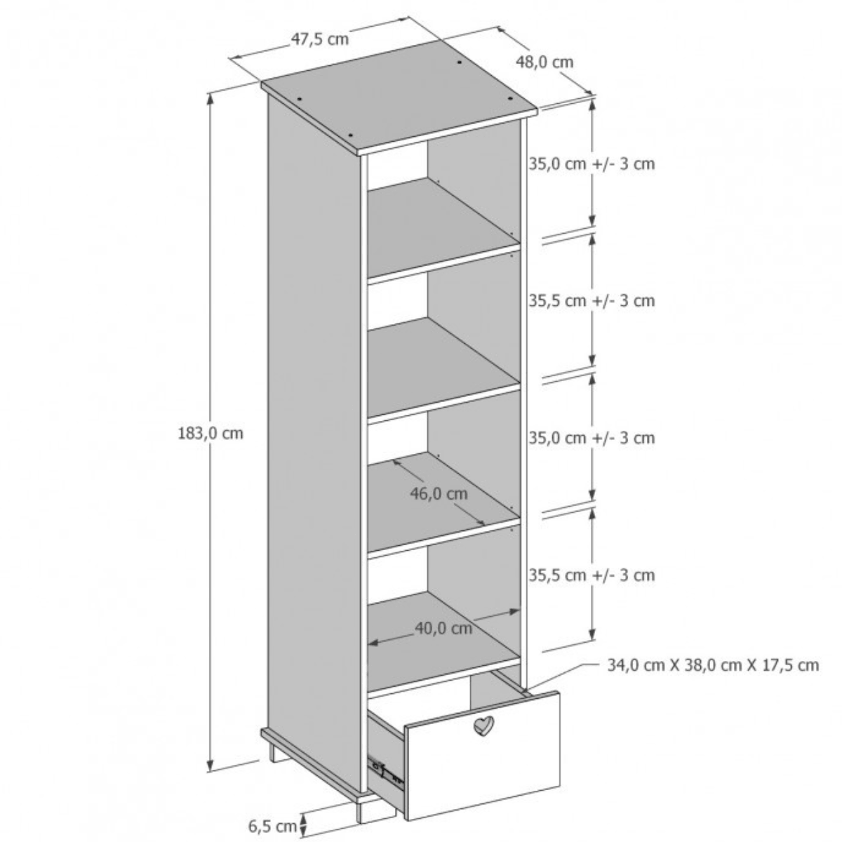Regał dziecięcy HEART wymiary regału dla dziewczynki