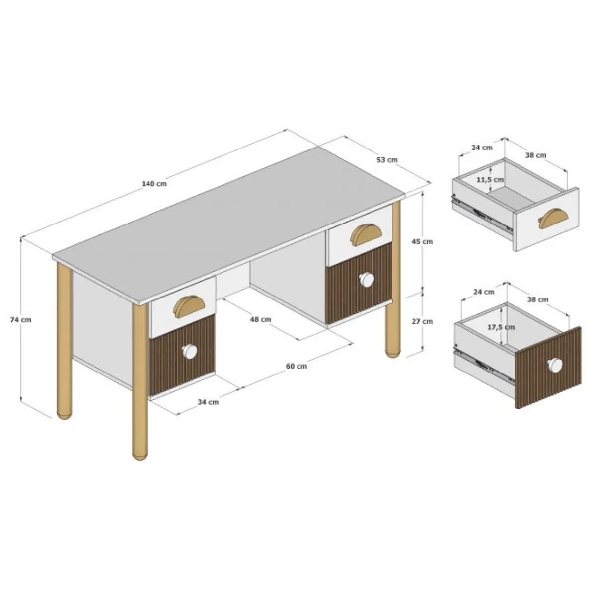 wymiary biurka dziecięcego LOFT kaszmir