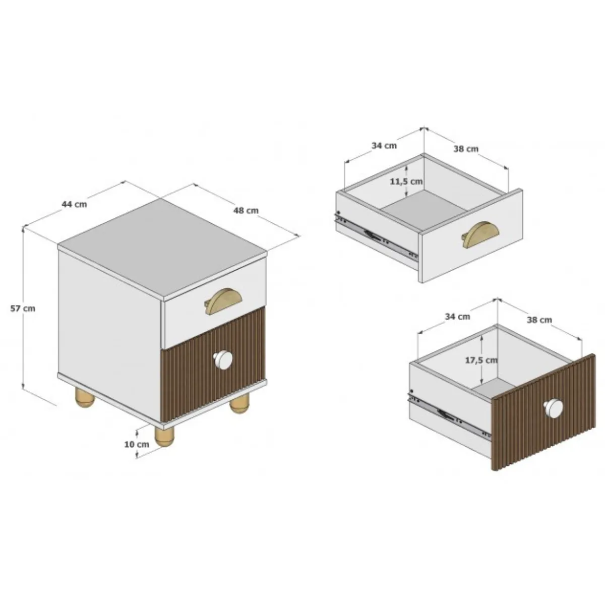 wymiary szafki nocnej LOFT kaszmir
