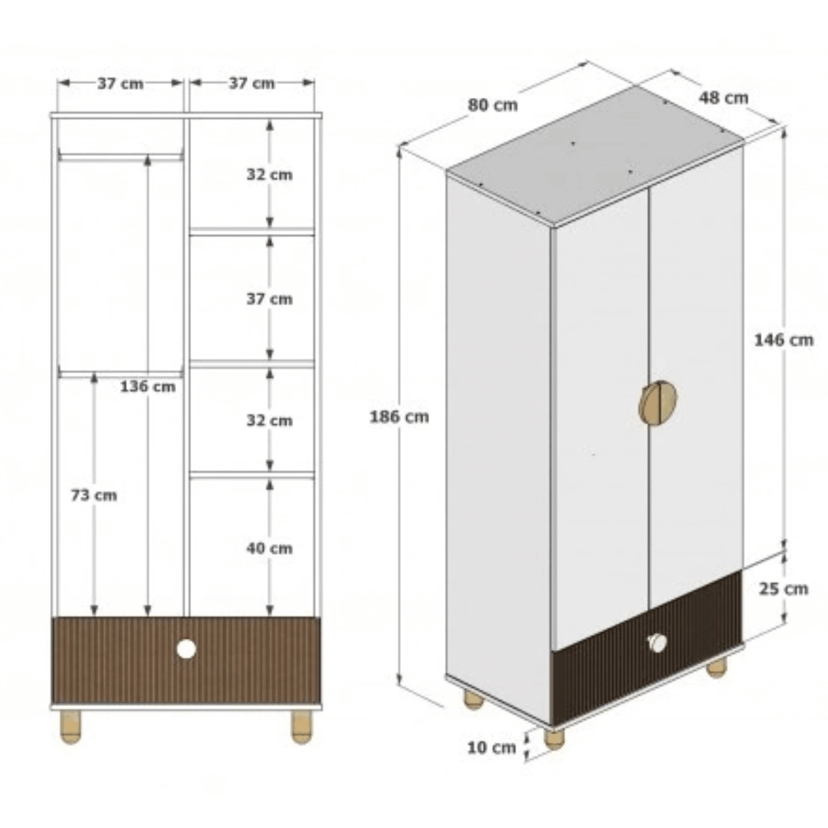 Biała szafa LOFT dla dziecka – wymiary, półki, drążki i szuflada
