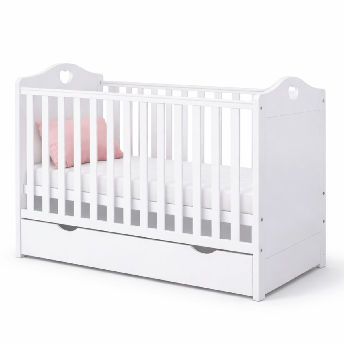 Łóżeczko dziecięce HEART białe z szufladą