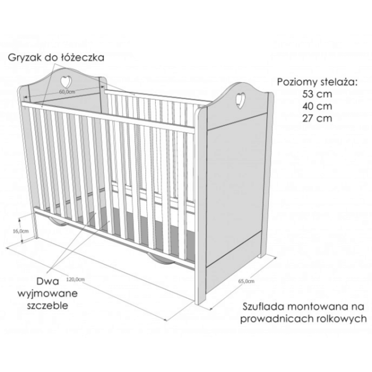 Wymiary łóżeczka dziecięcego HEART 60x120