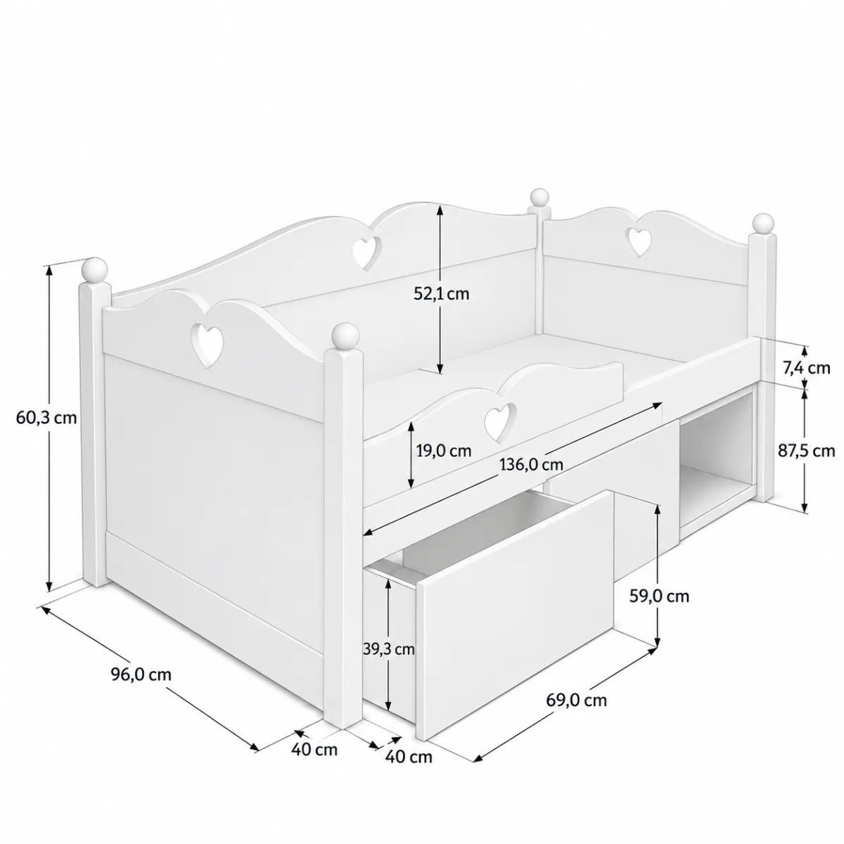 Wymiary łóżka GLAMOUR 90x200 z 3 szufladami