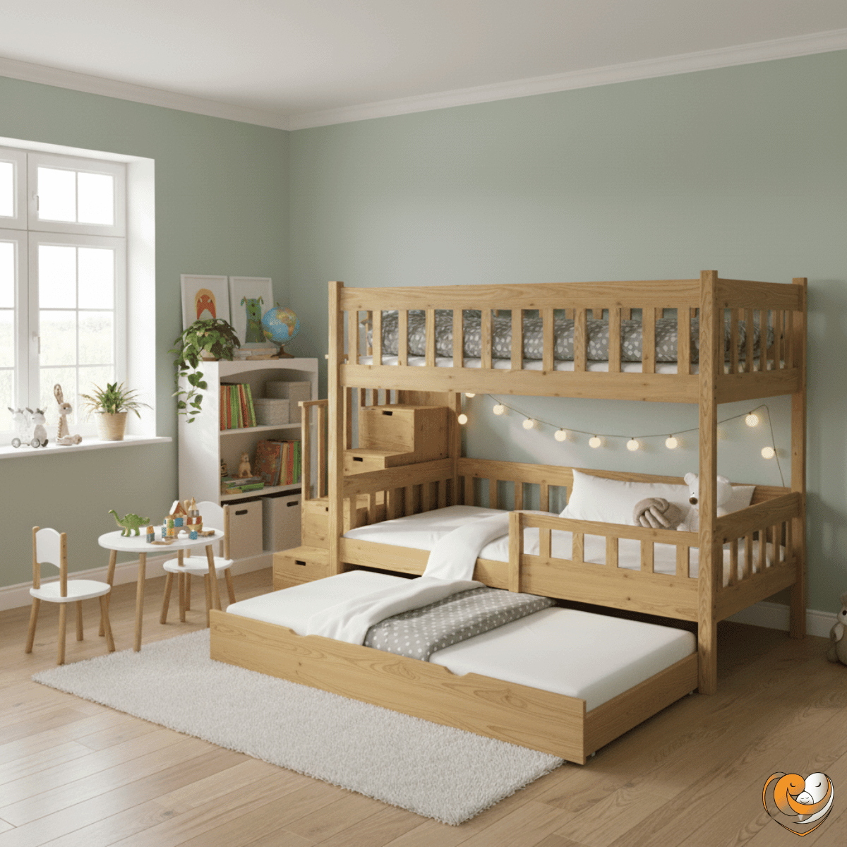 Łóżko piętrowe ze schodami MAGNUM do pokoju dziecięcego