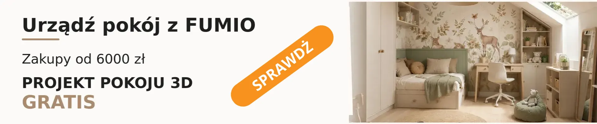 Projekt pokoju dziecięcego 3D gratis przy zakupie mebli za minimum 6000 zł