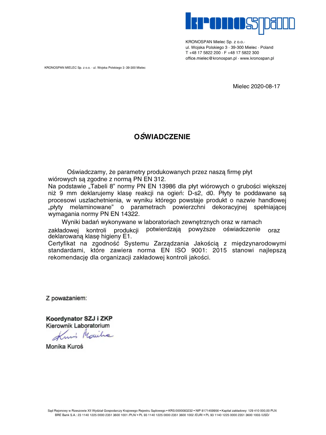 Świadectwo higieniczne materiału wykorzystywanego w meblach dziecięcych