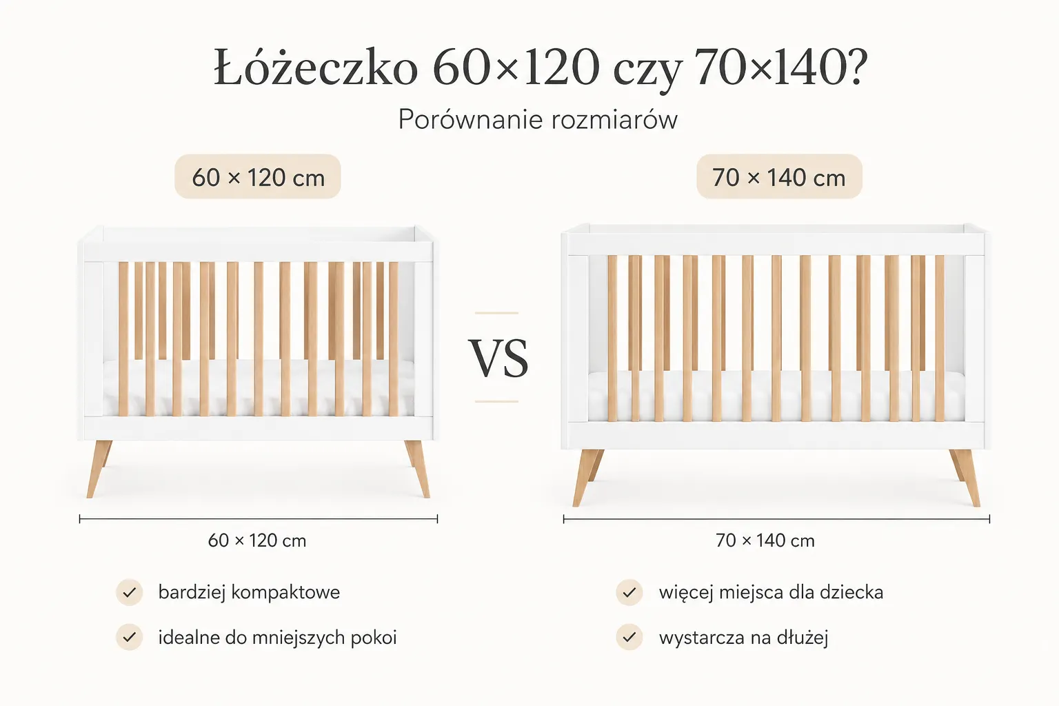 Porównanie łóżeczka niemowlęcego 60x120 i 70x140