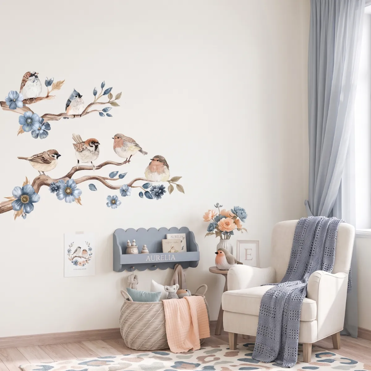naklejka SONGBIRDS niebieski ptaszki dekoracja ścienna do pokoju dziecka