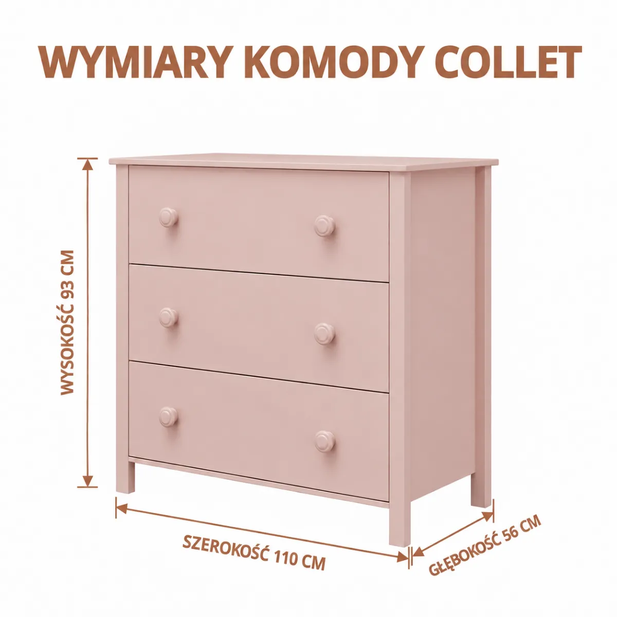Wymiary różowej komody 3S Collet INMONDO
