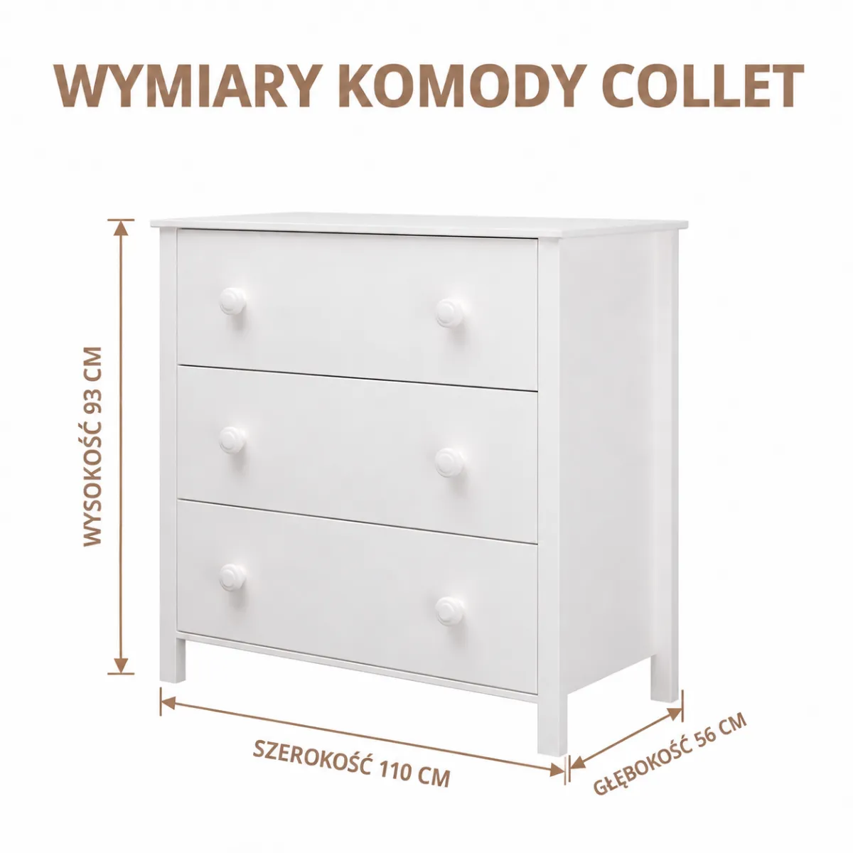 Wymiary białej komody 3S Collet INMONDO