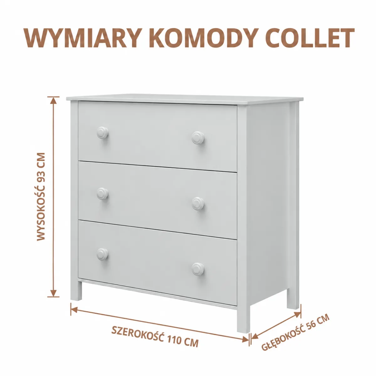 Wymiary jasnoszarej komody 3S Collet INMONDO