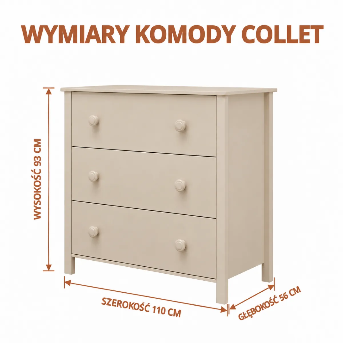 Wymiary kaszmirowej komody 3S Collet INMONDO