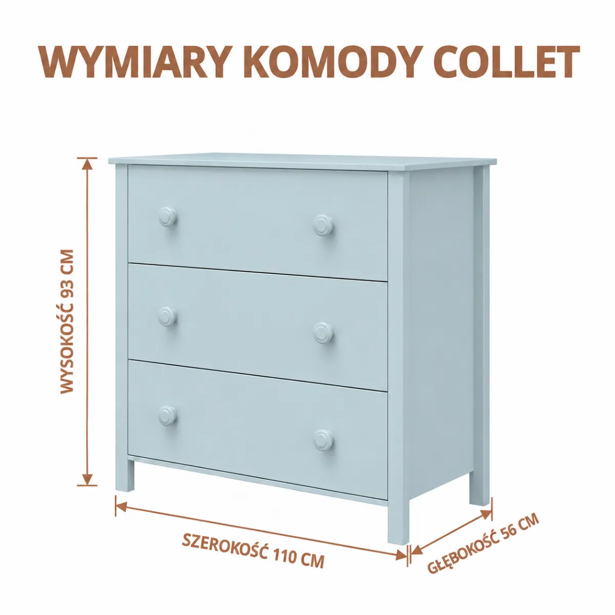 Wymiary niebieskiej komody 3S Collet INMONDO