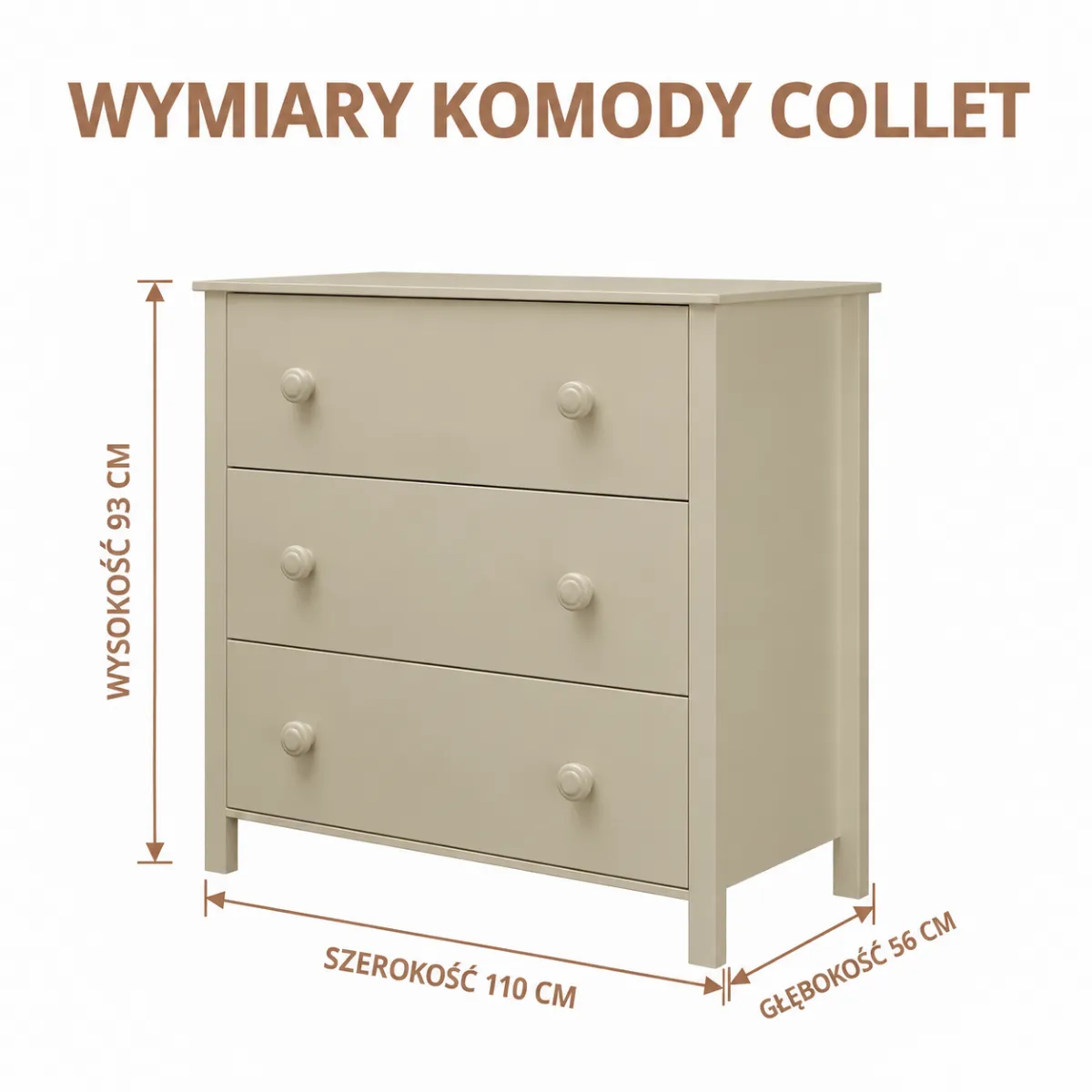 Wymiary szałwiowej komody 3S Collet INMONDO