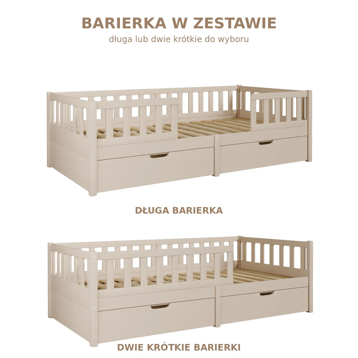 Drewniane kaszmirowe łóżko dziecięce Miyo z opcjonalnymi szufladami