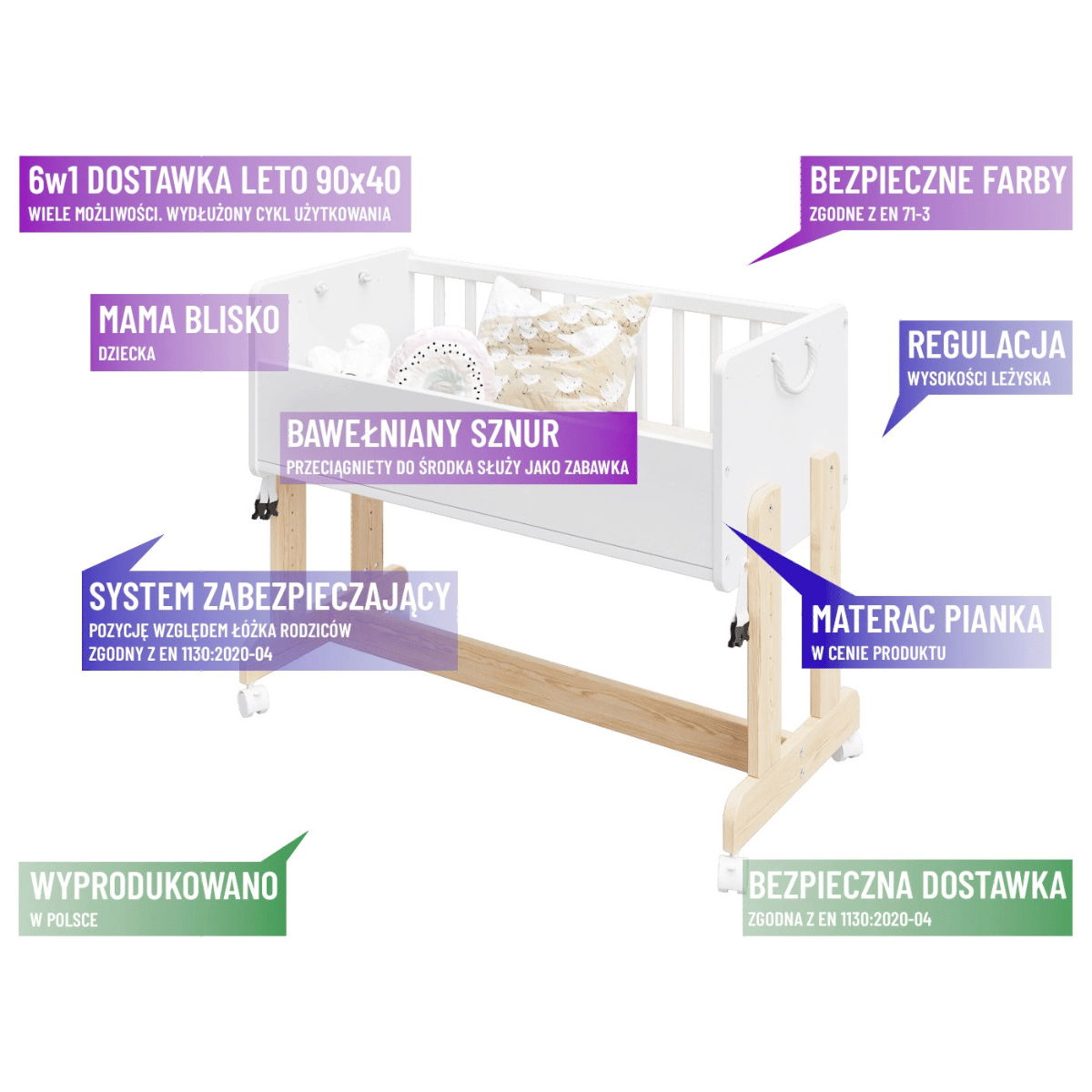 Łóżeczko dostawne LETO 90x40 – wymiary