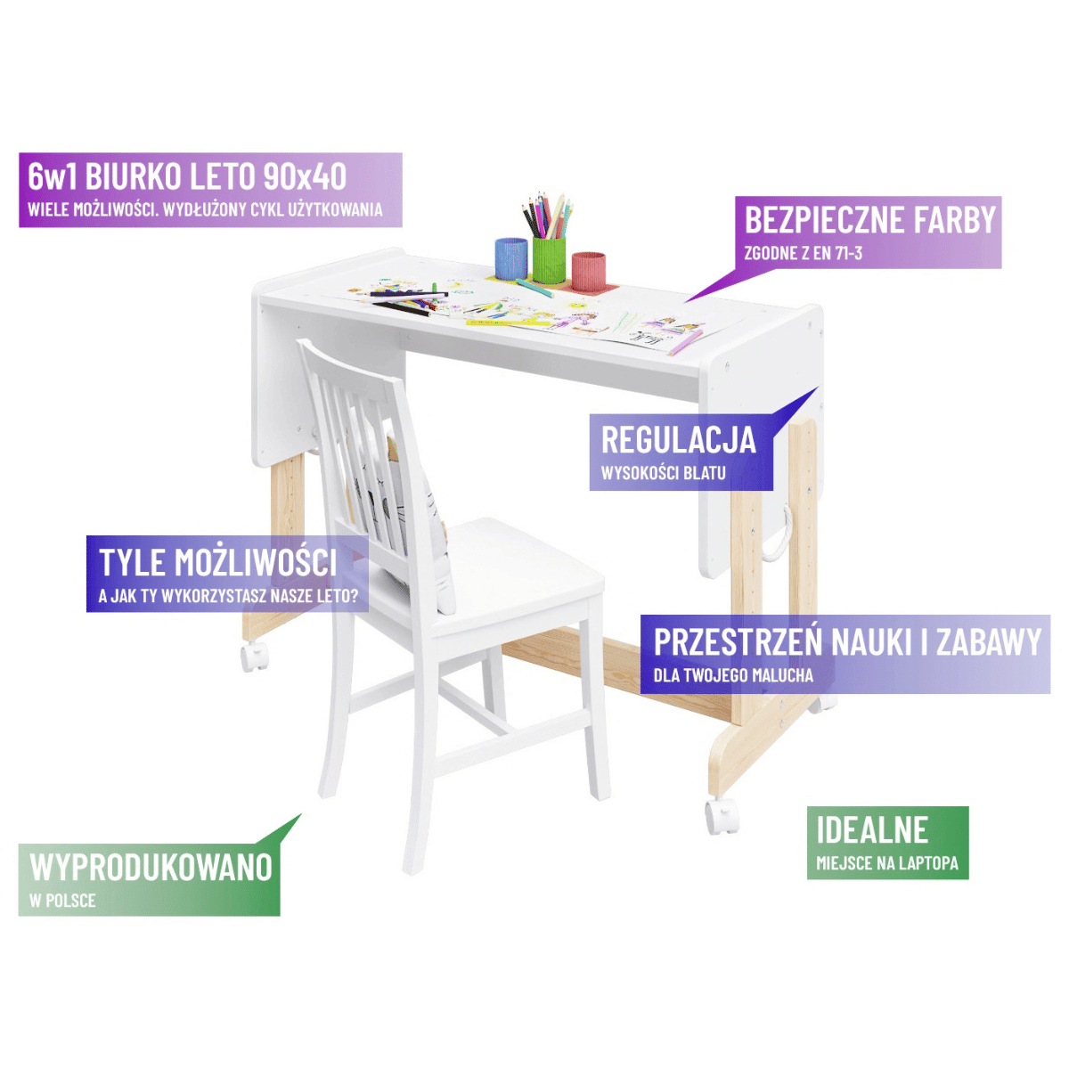 Łóżeczko dostawne LETO biało sosnowe 6w1