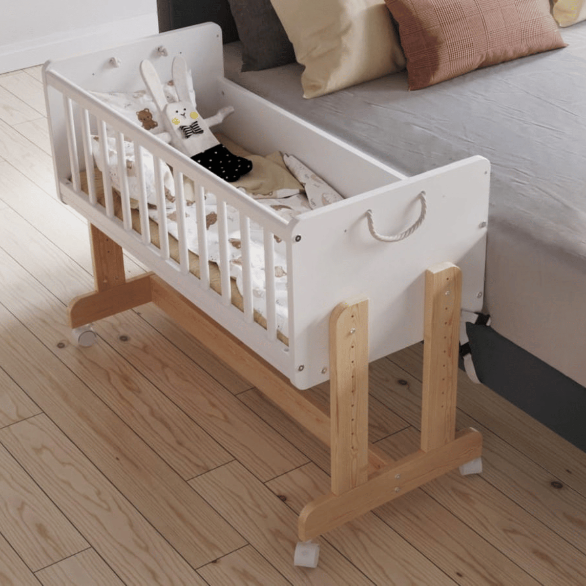 Łóżeczko dostawne LETO 6w1 biało sosnowe – łóżeczko dla niemowlaka 90x40