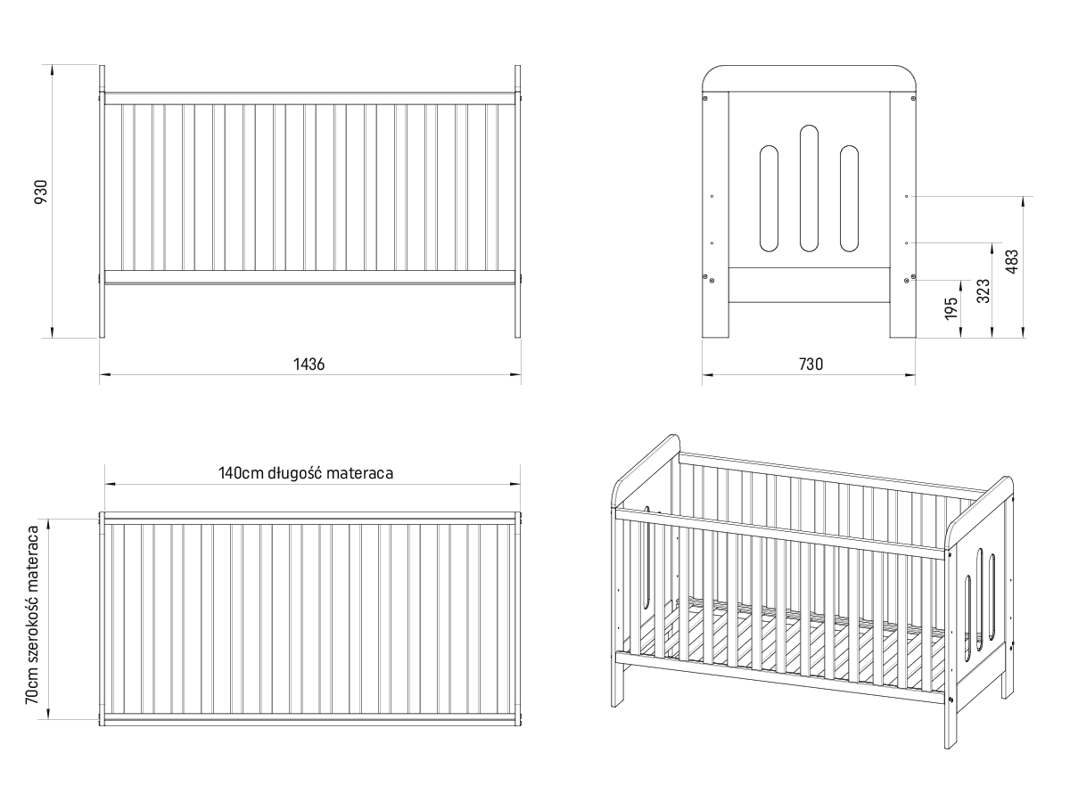 łóżeczko biało-sosna