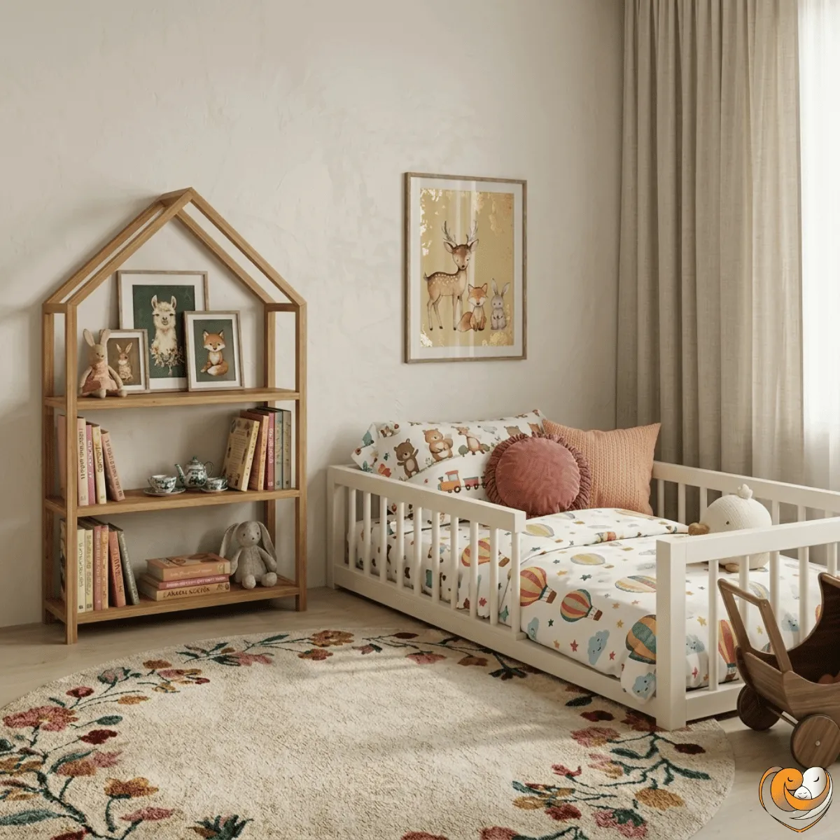 Białe łóżko KIRA Floor Bed z drewna bukowego dla dziecka