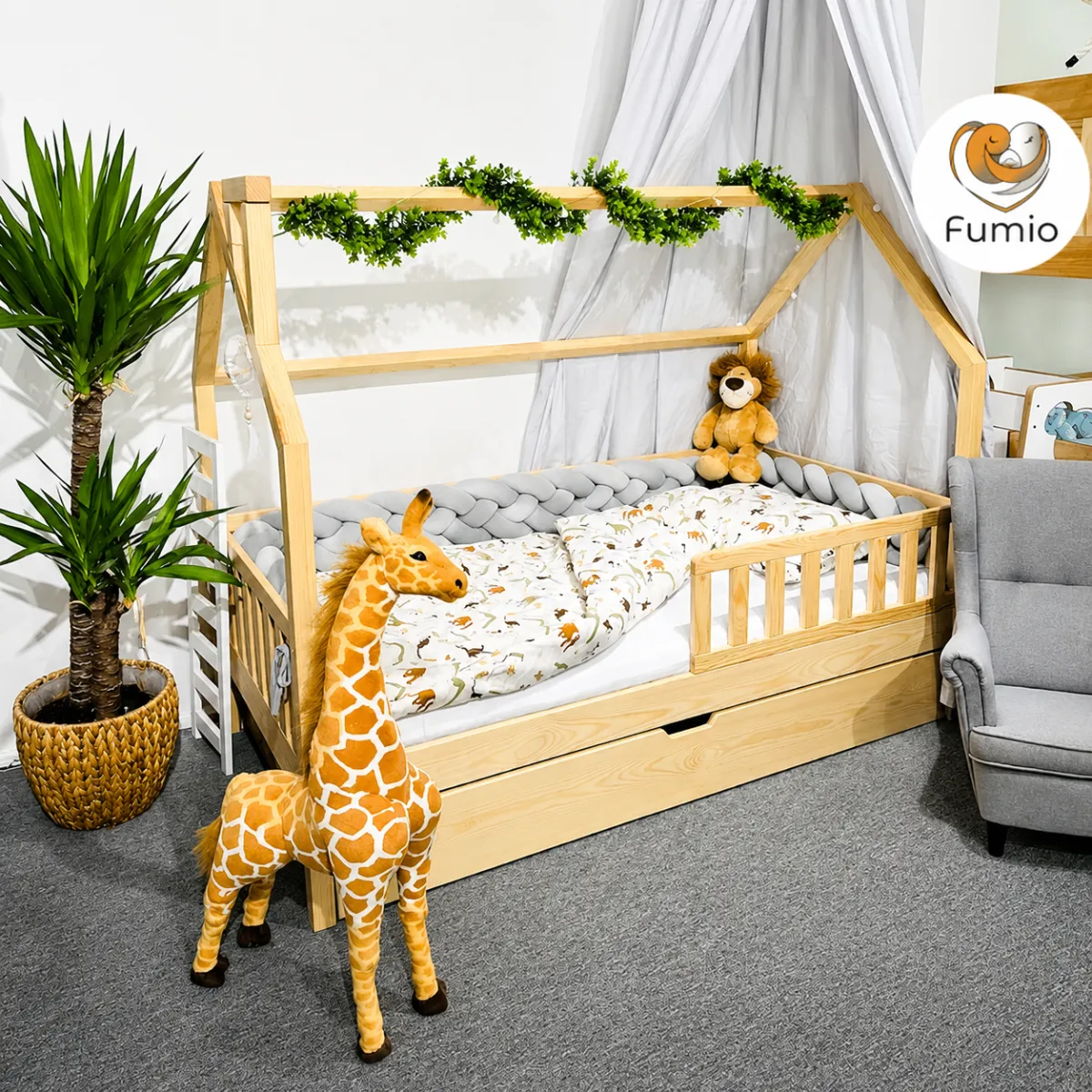 Łóżko domek COCO z szufladą drewniane łóżko dziecięce premium FUMIO