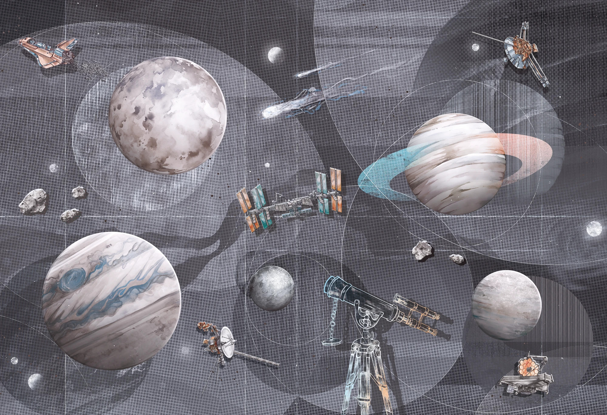 szara tapeta kosmos do pokoju chłopca Space Zone Gray
