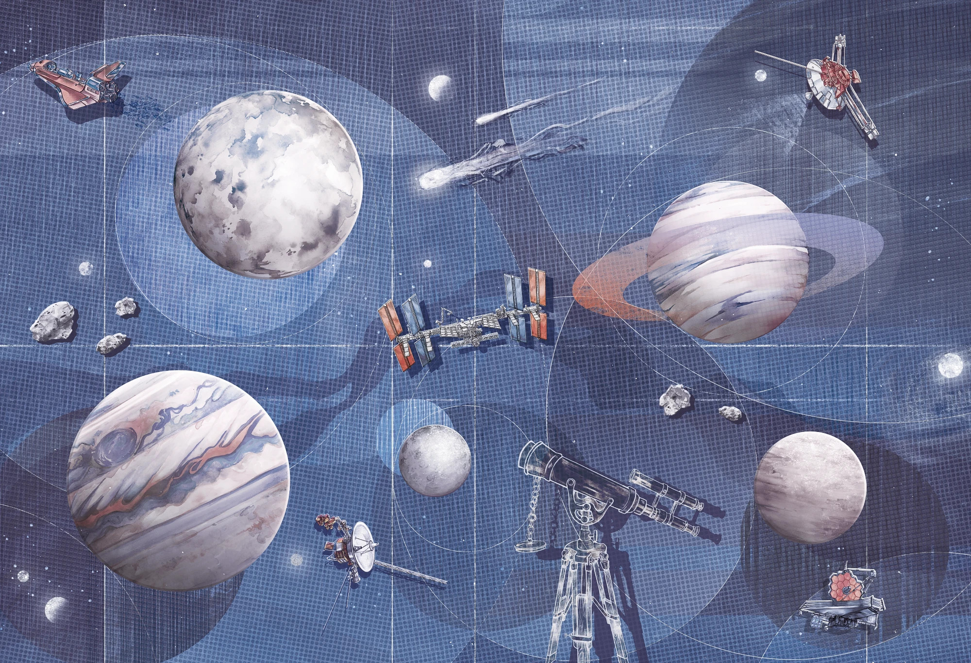 ciemnoniebieska tapeta kosmos do pokoju chłopca Space Zone Deep Blue