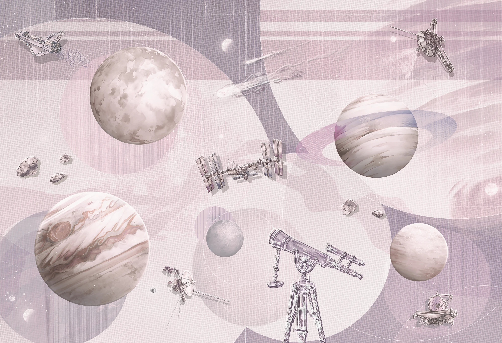 fioletowa tapeta kosmos do pokoju dziecka Space Zone Lavender