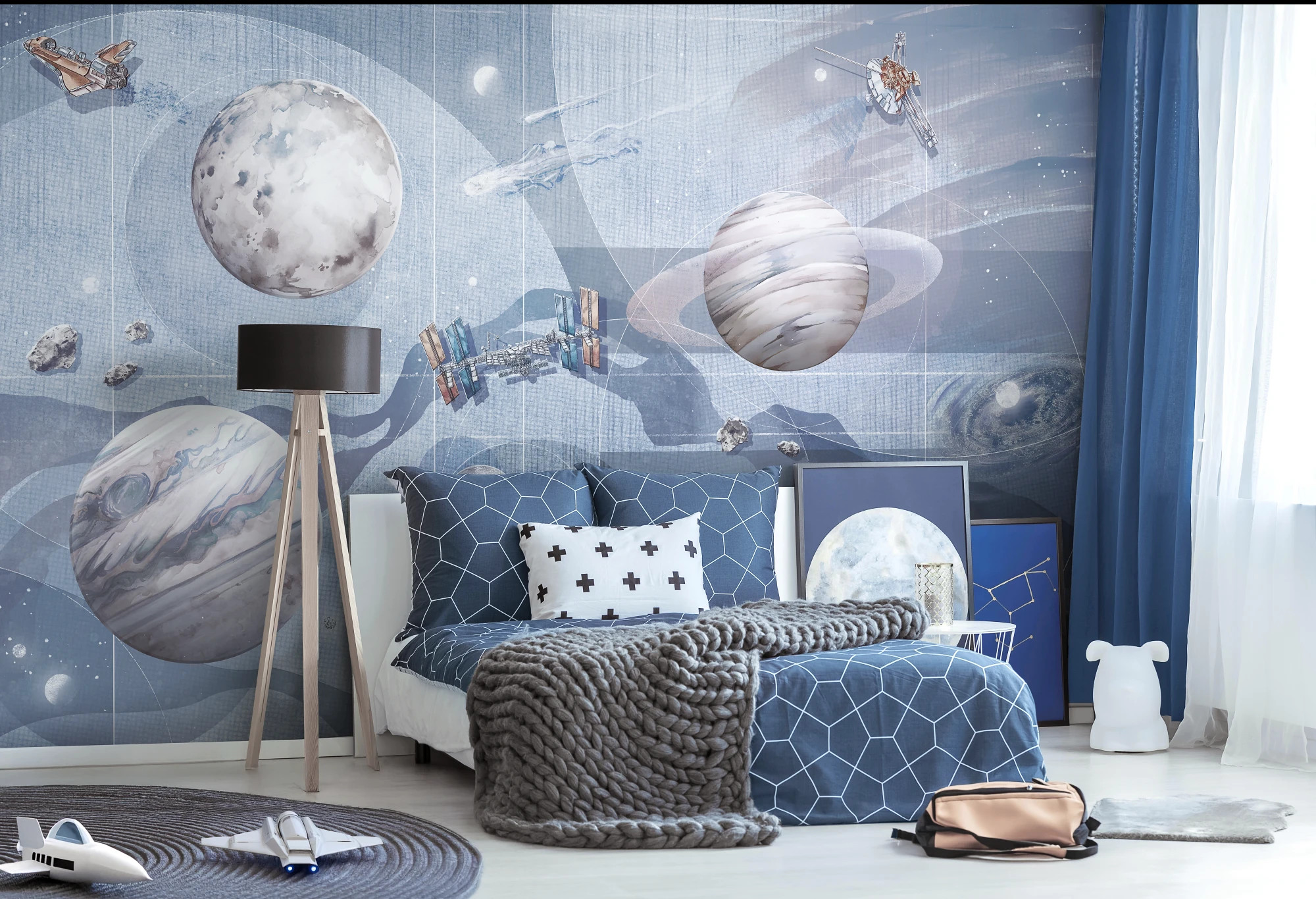 niebieska tapeta z motywem kosmosu Space Zone Sky Blue do pokoju dziecka