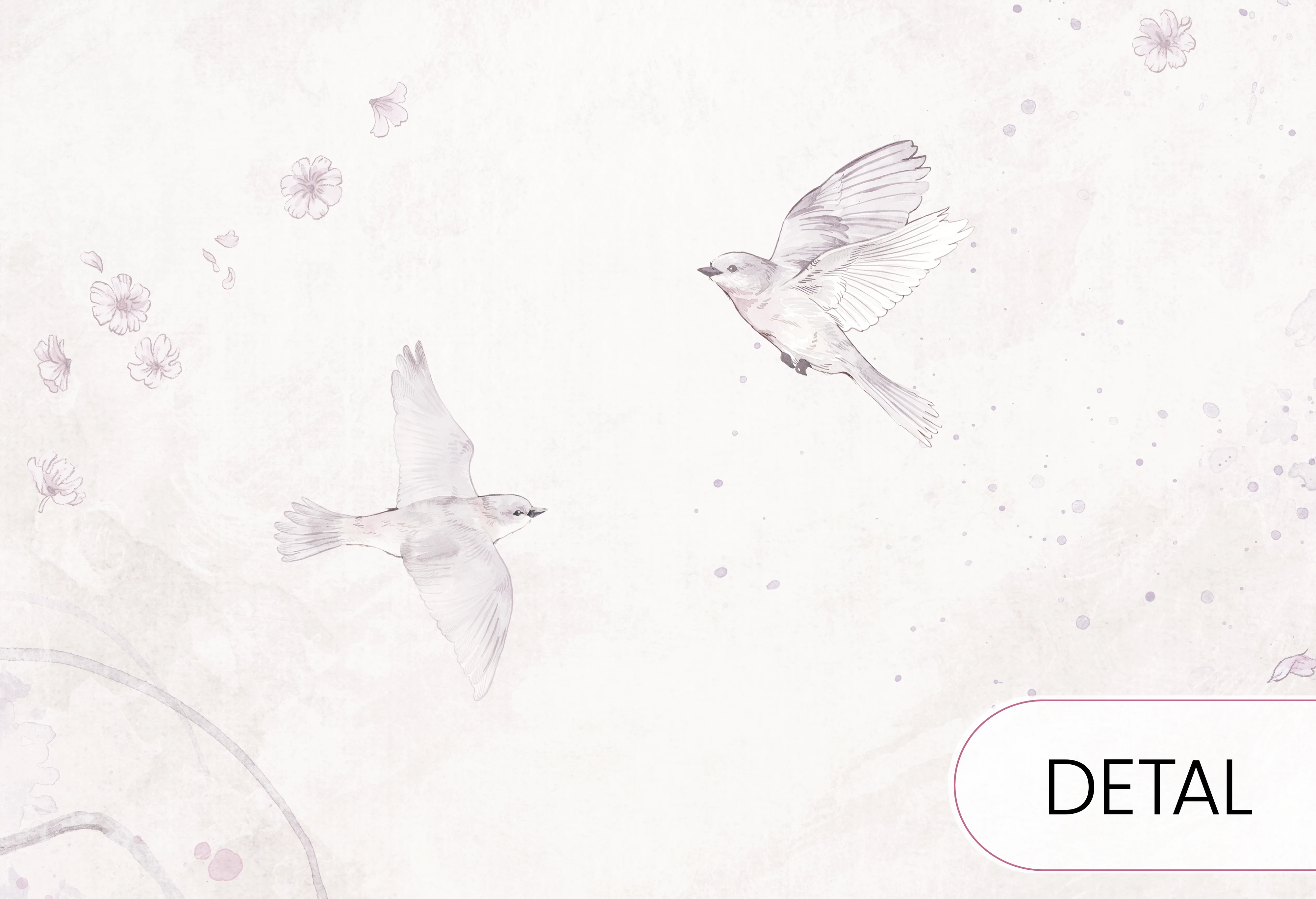 detal lawendowej tapety z kwiatowym drzewem Birdsong Lavender