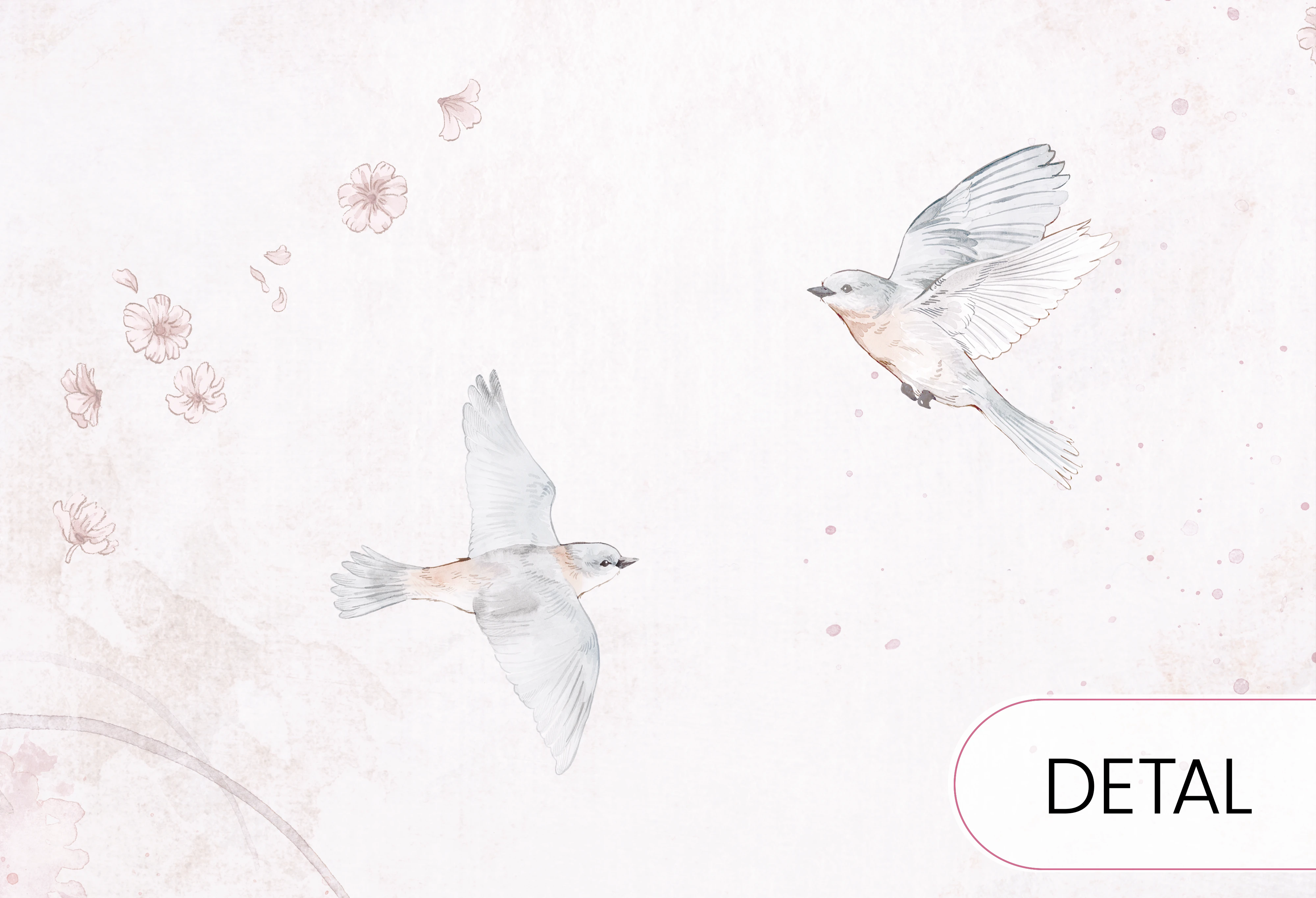 detal różowej tapety w kwiaty Birdsong Pink