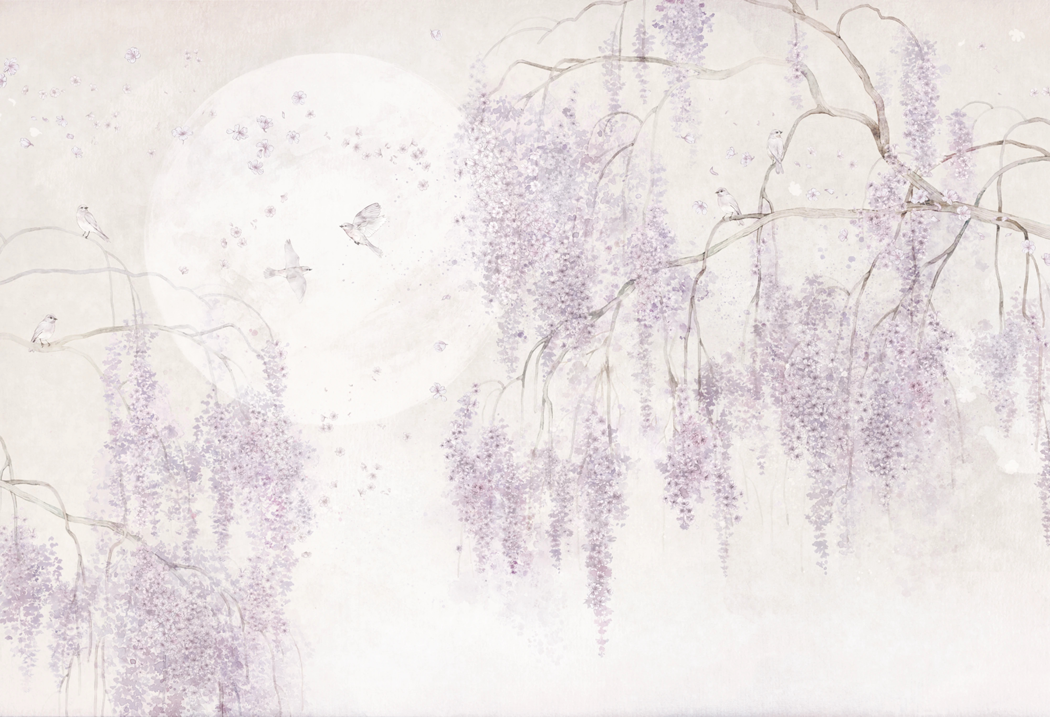lawendowa tapeta kwiatowa do pokoju dziecka Birdsong Lavender