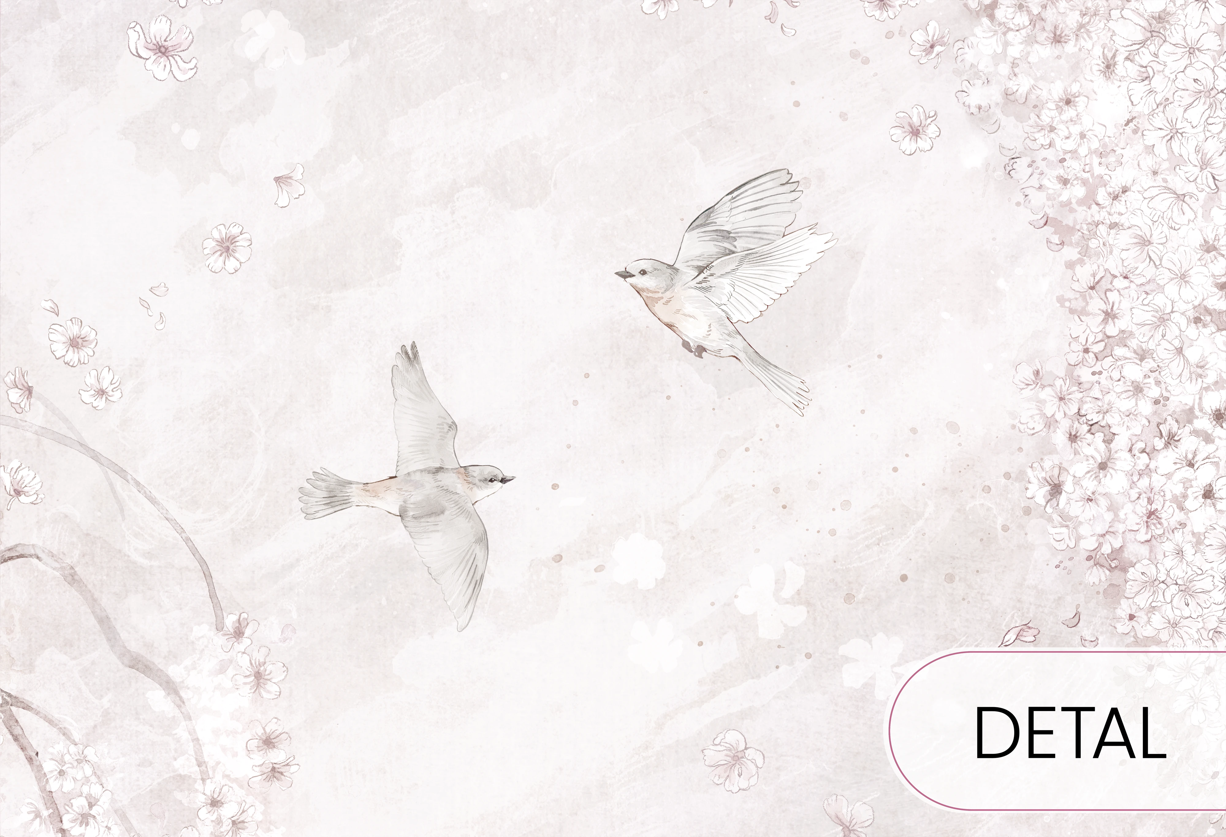 detal beżowej tapety z kwiatowym drzewem Birdsong Almond
