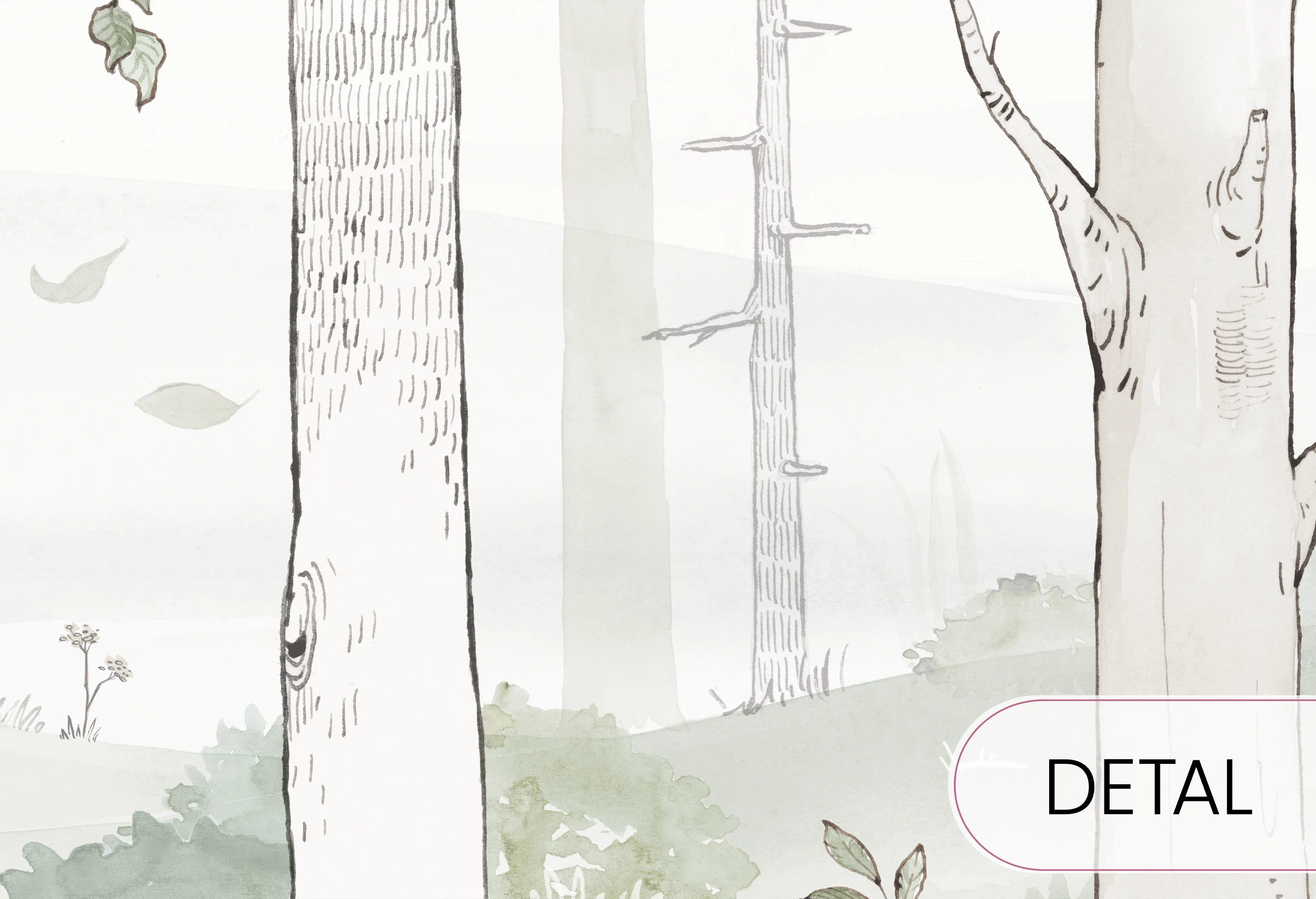 detal zielonej tapety leśnej Hello Forest Emerald