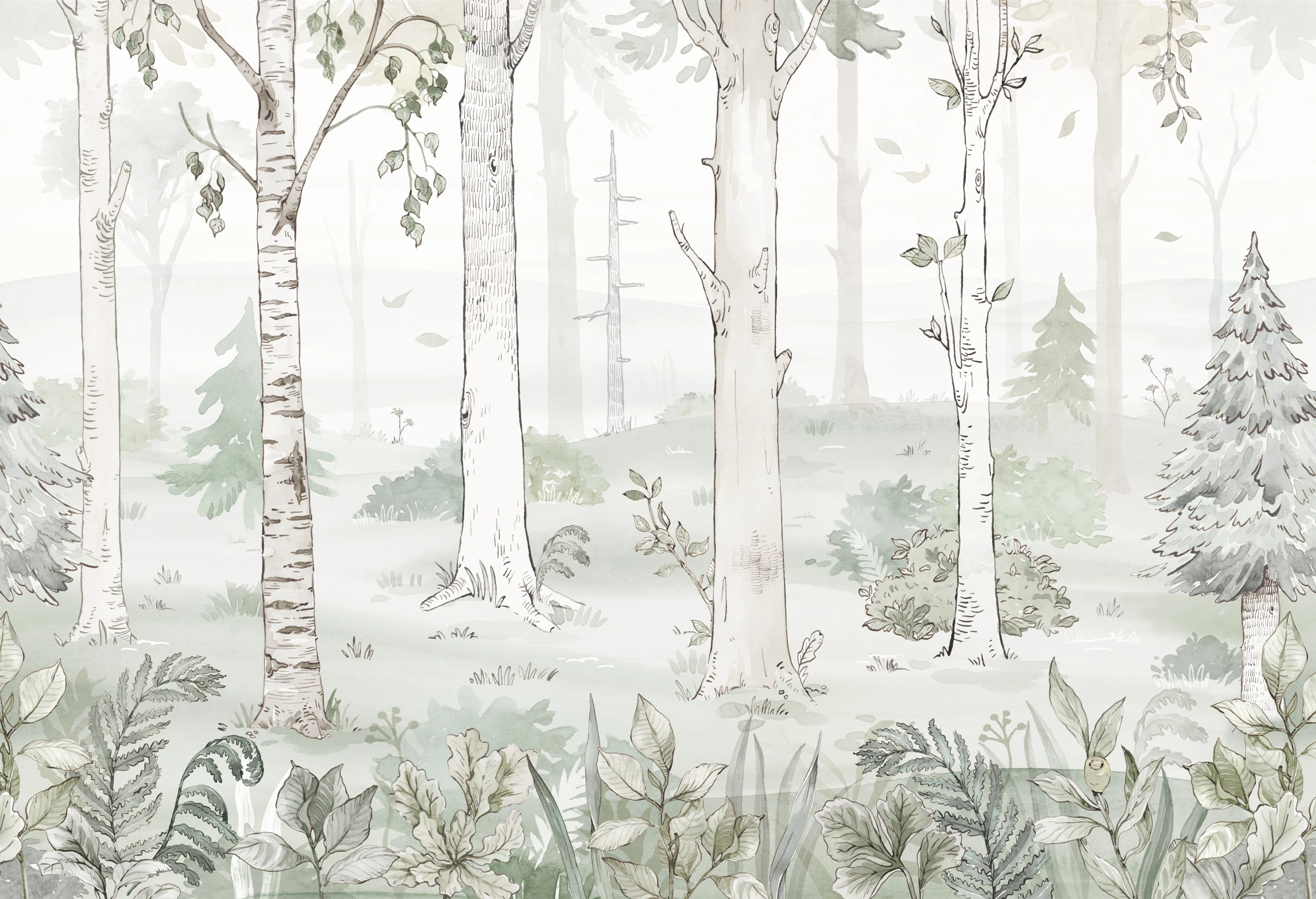 zielona tapeta las do pokoju dziecka Hello Forest Emerald