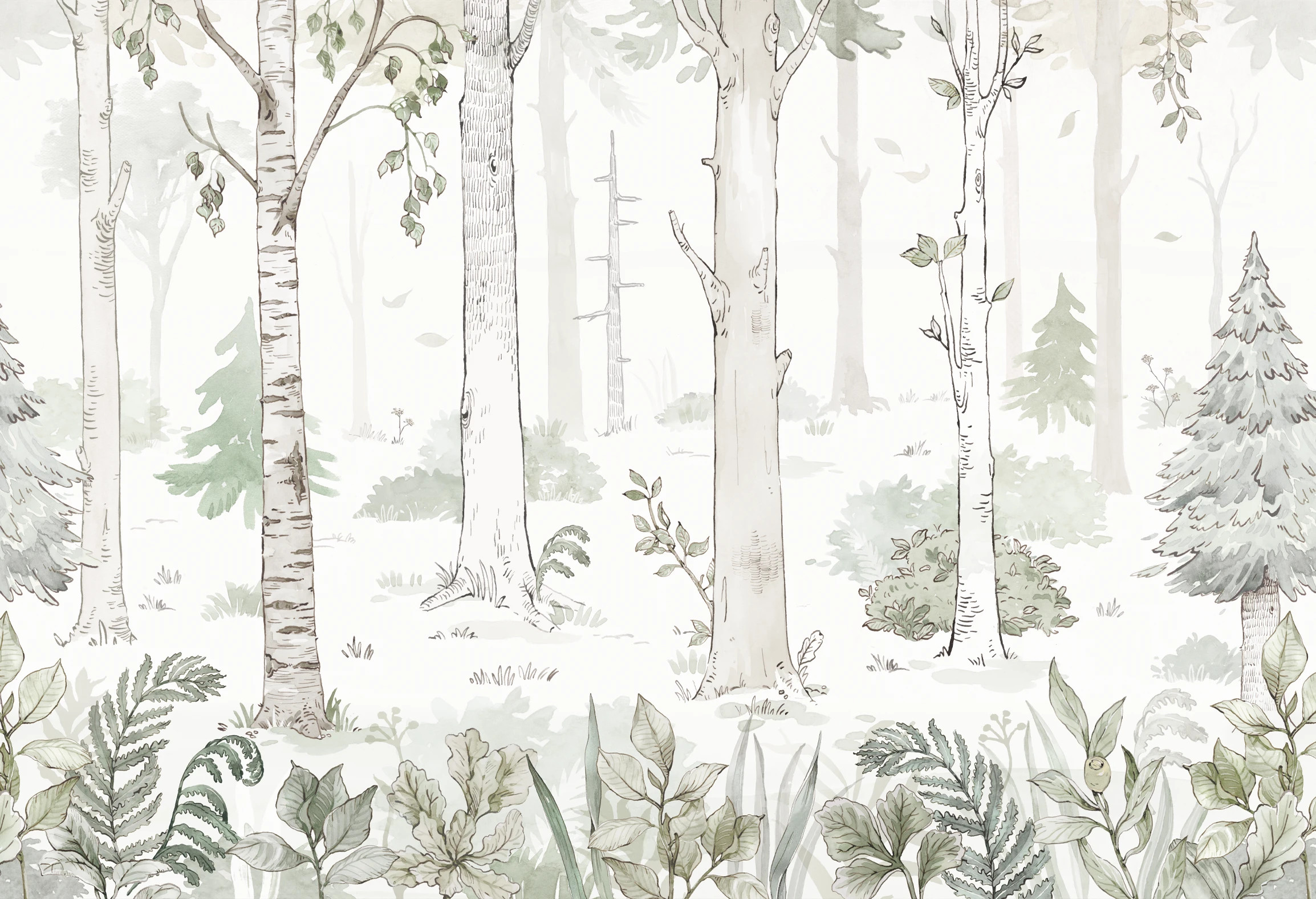 biała tapeta las do pokoju dziecka Hello Forest White