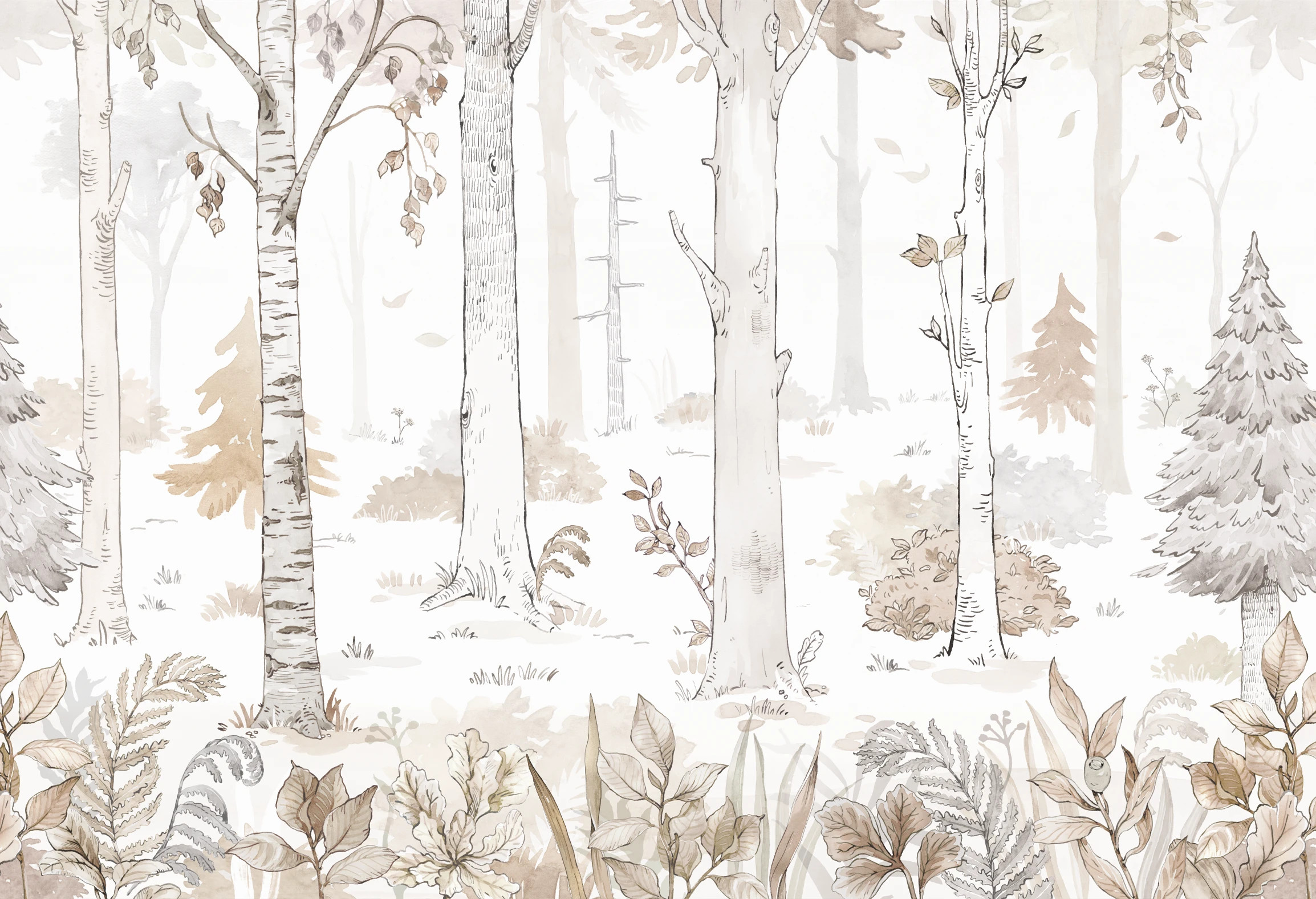 beżowa tapeta las do pokoju dziecka Hello Forest Beige