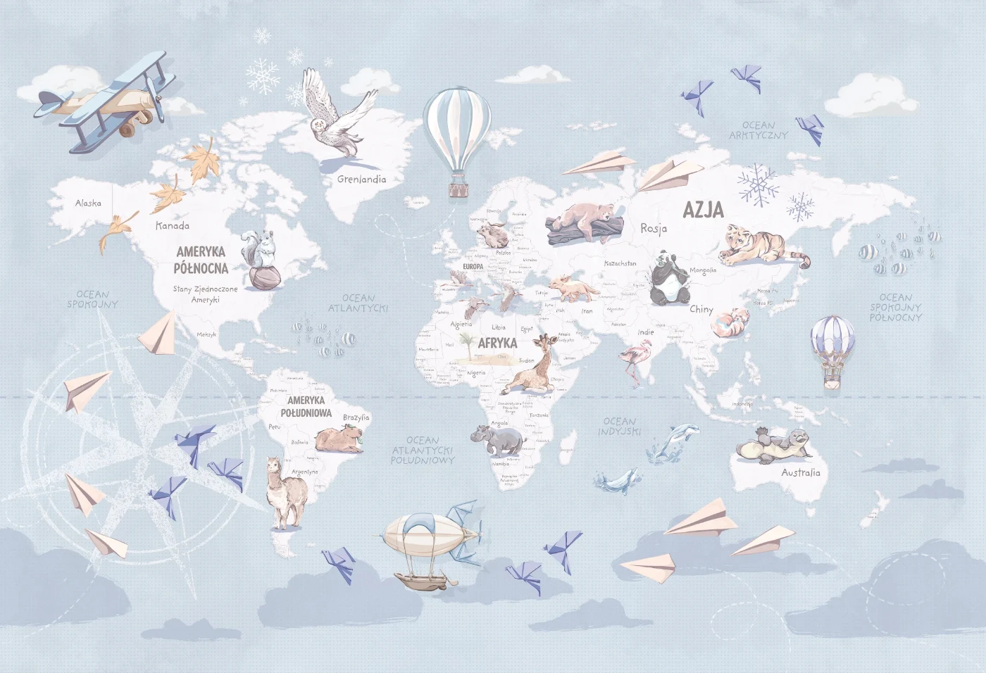 Tapeta Wanderlust Blue Malumi – pełna grafika mapy świata