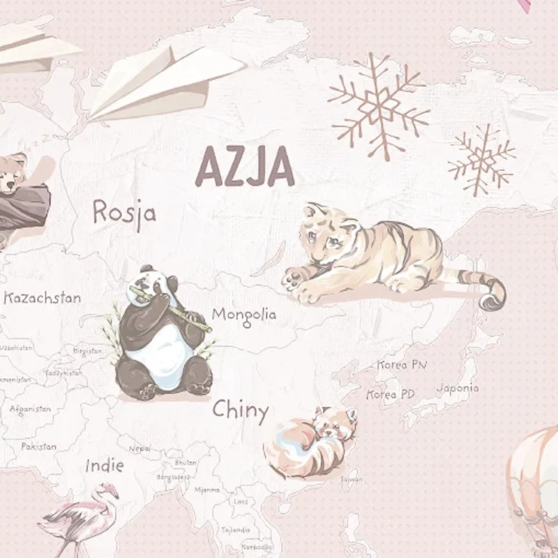 Detal tapety Wanderlust Desert Rose Malumi – panda i tygrys w Azji