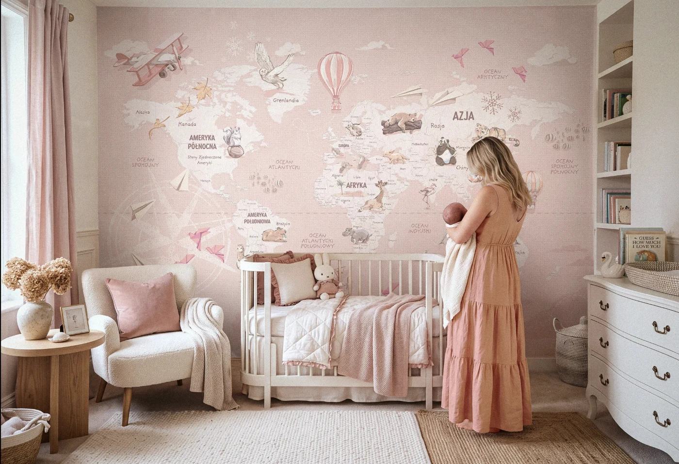Tapeta Wanderlust Desert Rose Malumi z mapą świata w pokoju dziecka
