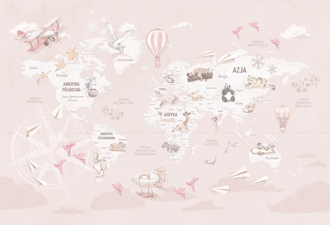 Tapeta Wanderlust Desert Rose Malumi – pełna grafika mapy świata