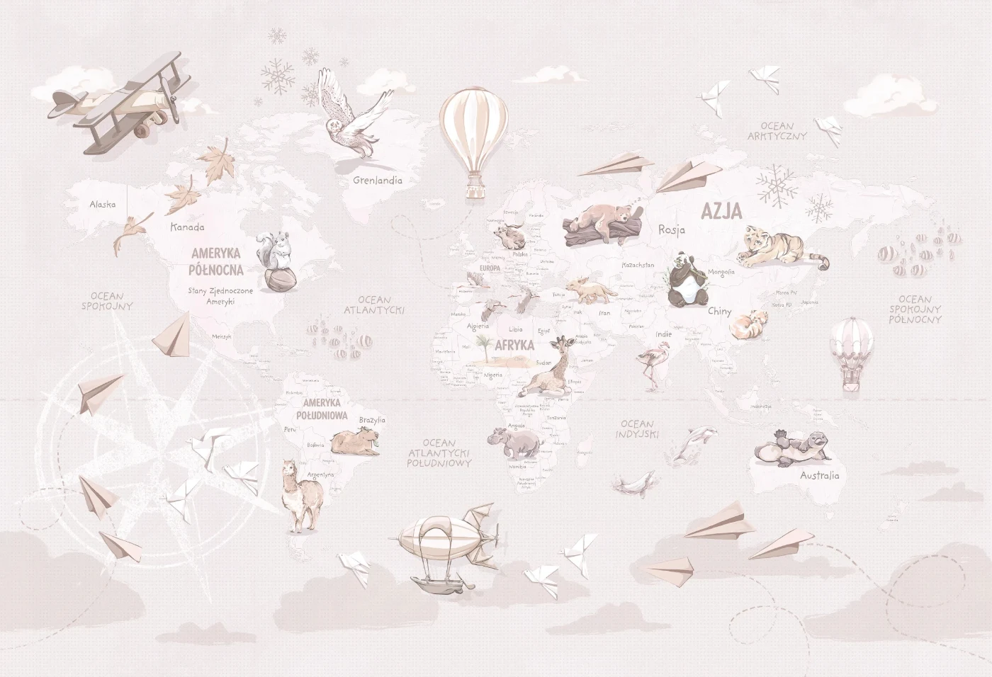Tapeta Wanderlust Neutral Malumi – pełna grafika mapy świata