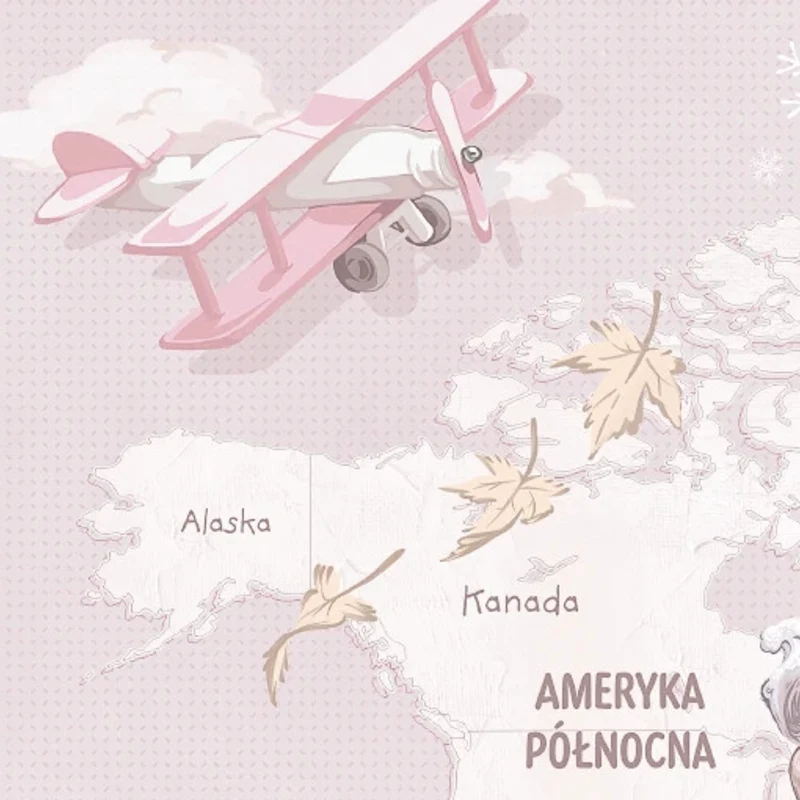 Detal tapety Wanderlust Sweet Lavender Malumi – dwupłatowiec nad Ameryką Północną