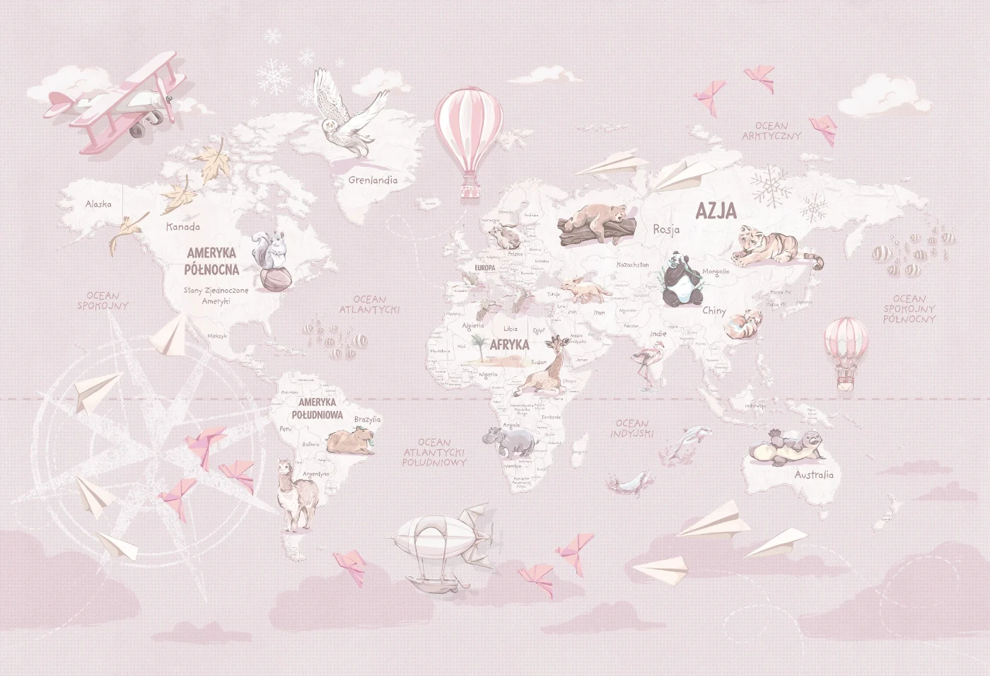 Tapeta Wanderlust Sweet Lavender Malumi – pełna grafika mapy świata