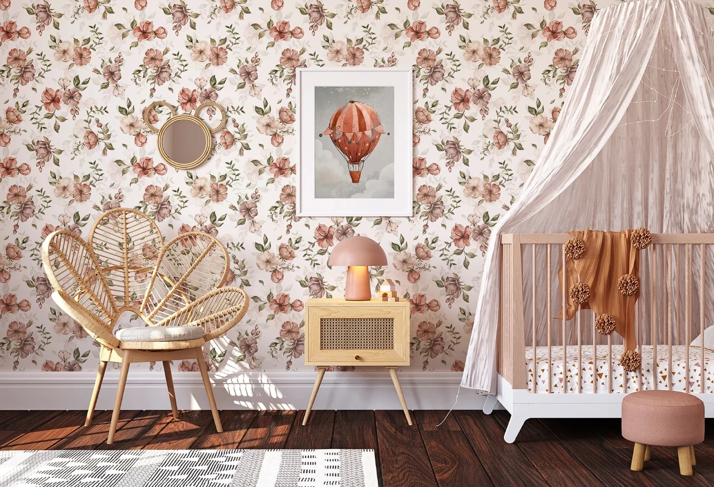 Tapeta Wild Roses Malumi w drobne kwiaty w pokoju dziewczynki